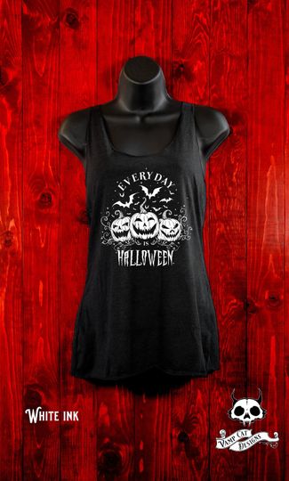 Discover Everyday Is Halloween-Tank Top-Racer Back-Jack O' Lanterns And Bats-Halloween Shirt