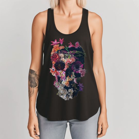 Discover Flower Skull Women's Tank Top, Womens Racerback Boho Art Tank Top