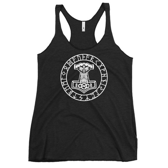 Discover Viking Runes with Mjlnir Thor's Hammer Women's Racerback Tank Top Shirt