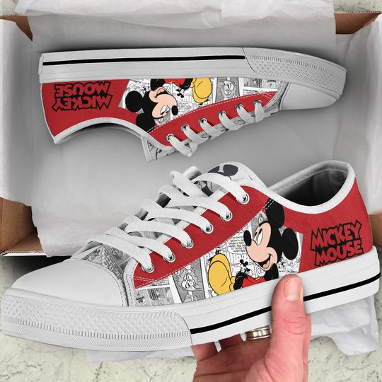 Mickey Mouse Comic Red Patterns Green Disney Cartoon Low Top Sneakers