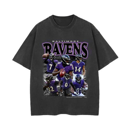 Ravens Tee, Baltimore Ravens T-Shirt, Football Tees, Gifts for Men, Lamar Jackson, Kyle Hamilton , Vintage Wash Drop Shoulder Tee