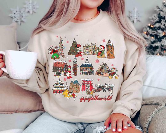 Vintage Joy To The World Disney Christmas Sweatshirt, Epcot World Tour Christmas Sweatshirt