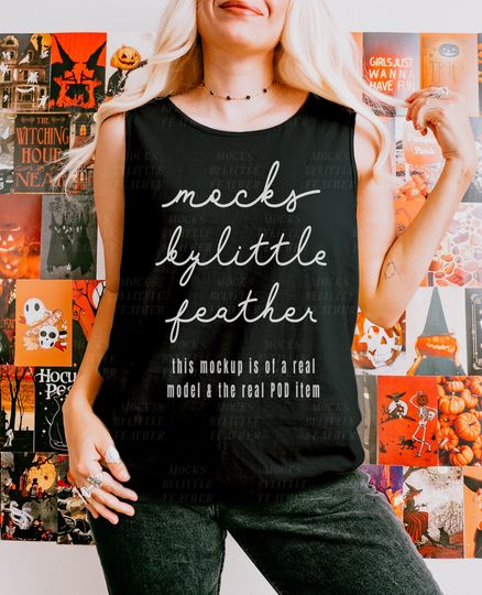 Discover Comfort Colors 9360 Black Mockup, Trendy Halloween Tank Top