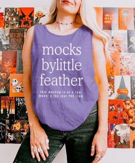 Discover Comfort Colors 9360 Grape Mockup, Trendy Halloween Tank Top Mock-Up