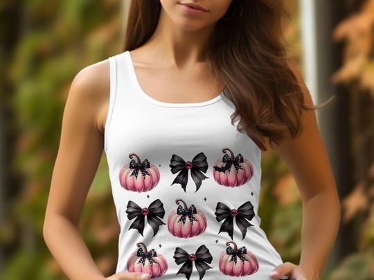 Discover Pink Pumpkins and Black Bows Halloween T-Shirt, Cute Halloween Tank Top