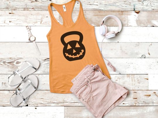 Discover Pumpkin Kettlebell, Halloween Workout Shirt, Gym Crop Tank, Fitness Gift