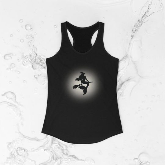 Discover Tank! Halloween Mermaid, Witchy Mermaid on a Broom!  Women's Racerback Tank