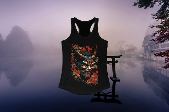 Discover Goth Top Womens Racerback Tank Oni Mask Demon Otaku Shirt Spooky Halloween