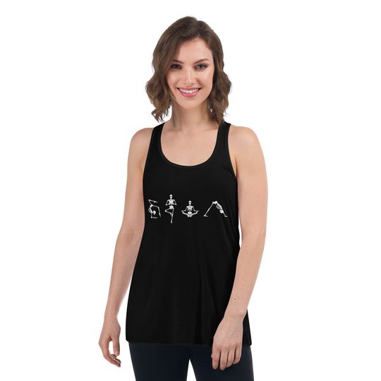 Discover Women's Flowy Racerback Tank, Yoga Apparel, Skelly Yogis Tank Top, Halloween Tank Top