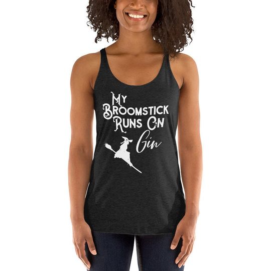 Discover Halloween Witch Tank Top For Gin Lovers My Broomstick Runs On Gin Women's Racerback Tank