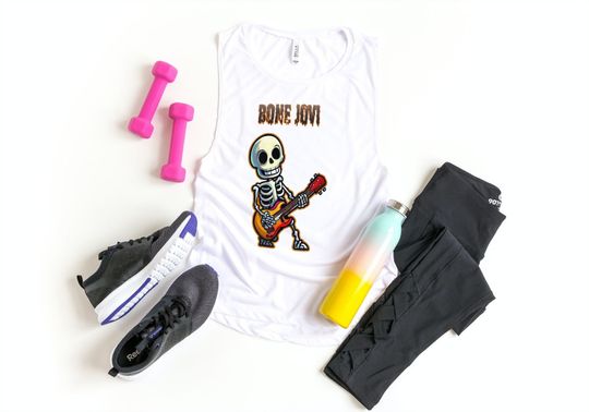 Discover Unisex Tank Top | Skeleton with Guitar | 'Bone Jovi' | Halloween