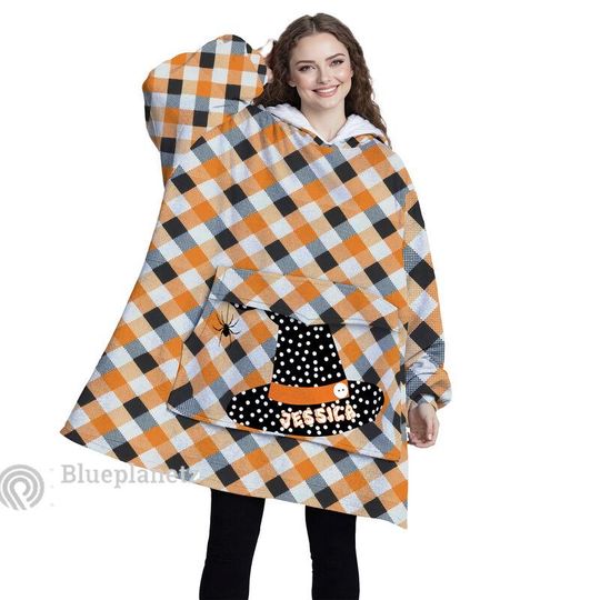 Discover Wearable Hoodie Blanket, Custom Name Witch Hat Halloween Hoodie Blanket