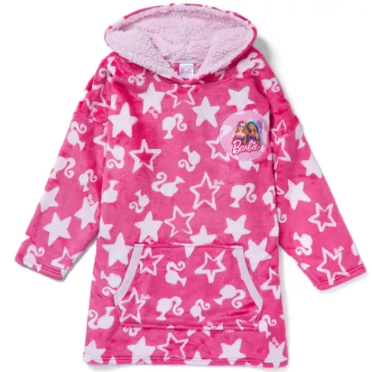 Barbie Lounge Hoodie Girls One Size Hooded Fleece Jumper Pink Stars