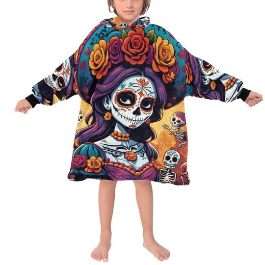 Blanket Hoodie Chicano Da De Los Muertos Mexico La Catrina Art