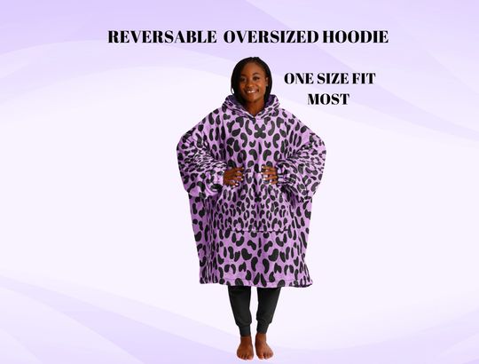Discover Reversible Sherpa Hoodie Blanket, Purple with Black Leopard Print Hoodie, Warm Lounge Hoodie Sweatshirt for Women and Men with Giant Pocket