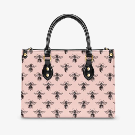 Discover Queen Bee Tote Bag, Women's Tote Bag,Zippered Tote,Women's Handbag, Pink and Black Bee Handbag, Gifts for Her
