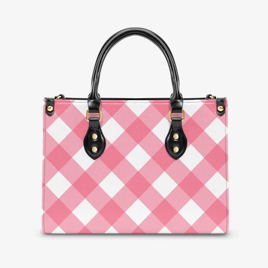 Pink Summer Plaid Women's Tote Bag, Pink Gingham Handbag, Trendy Shoulder Bag