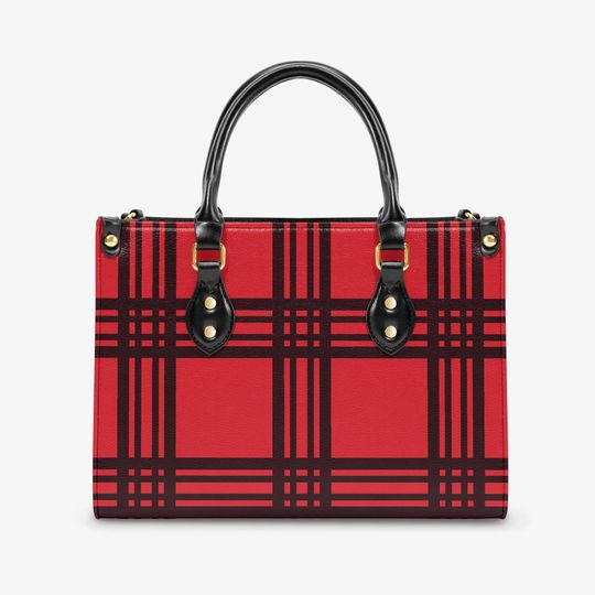 Christmas Holiday Plaid Women's Tote Bag, Holiday Plaid Handbag, Preppy Plaid Shoulder Bag, Red and Black Plaid Shoulder Bag, Holiday Tote