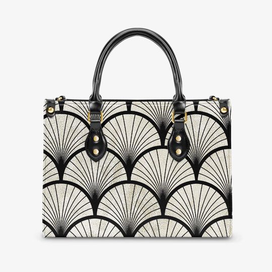 Art Deco Beige/Black Women's Tote Bag, Fashion Handbag, Zippered Tote Bag, Art Decor Purse, Black and Beige Bag, Gifts for her