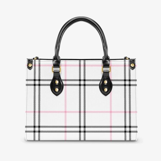 Pink Black Plaid  Women's Tote Bag/Zippered Tote/Plaid Handbag, Plaid shoulder Bag, Preppy Plaid Handbag, Purse, Gifts for her
