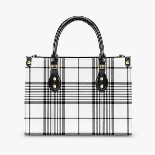 Discover Black and White Plaid Women's Tote Bag,Fashion Handbag,Zippered Tote, Preppy Plaid Purse, Shoulder Bag, Gifts for Her, Trendy Handbag