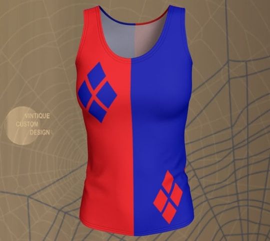 Harlequin TANK TOP Harley Quin Tank Top Red Blue Top Halloween Tank Top