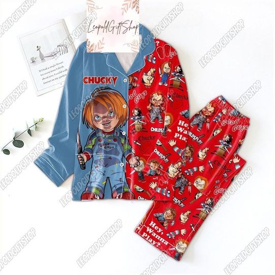 Halloween Chucky Pajamas Set, Horror Midnight Shirt, Chucky Halloween Pajamas Women