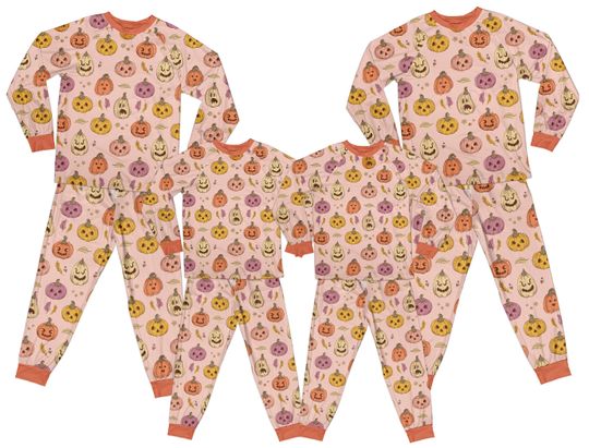 Halloween Pumpkins Long Sleeve Two Piece Pajama, Spooky Season Family Pajamas Set