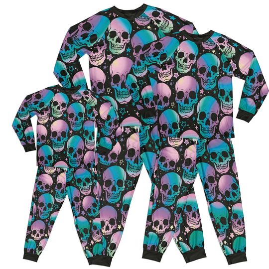Discover Holographic skulls print. Matching pajamas. Family halloween outfits
