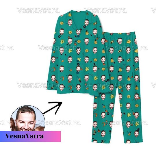 Halloween Custom Photo Pajamas Set, Custom Face On Pajama, Pajamas Pants