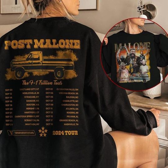Post Malone Tour Hoodie, Sweatshirt, T-Shirt, Music 2 Sides Hoodie, Sweatshirt,Post Malone The F-1 Trillion 2024 Concert Gift For Fan