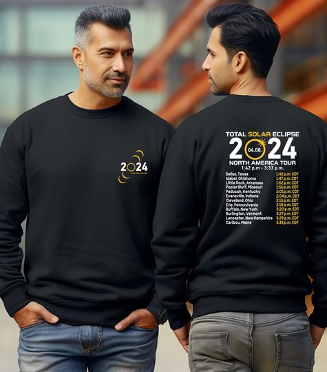 Discover Solar Eclipse 2024 Sweatshirt , Celestial Sweatshirt , Double-Sided Sweatshirt , Gift for Eclipse Lover , April 8th 2024 Sweatshirt ,Eclipse