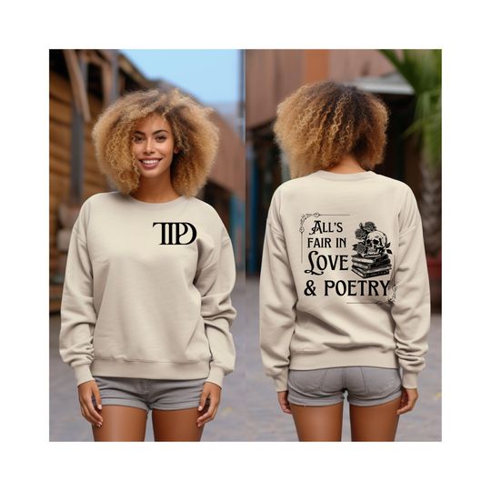 All's Fair in Love and Poetry Sweatshirt, Skeleton Head Books Design, Double Sided Print, TTPD, Eras Tour Vibe, Tortured Poets Department