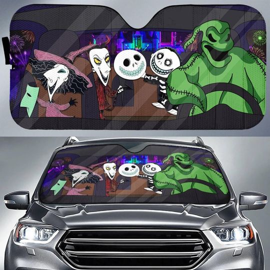 Discover Halloween Oogie Boogie Nightmare Car Sunshade, Lock Shock And Barrel, Halloween Car Windshield, Sun Visor Car, Disney Spooky Sun Shade