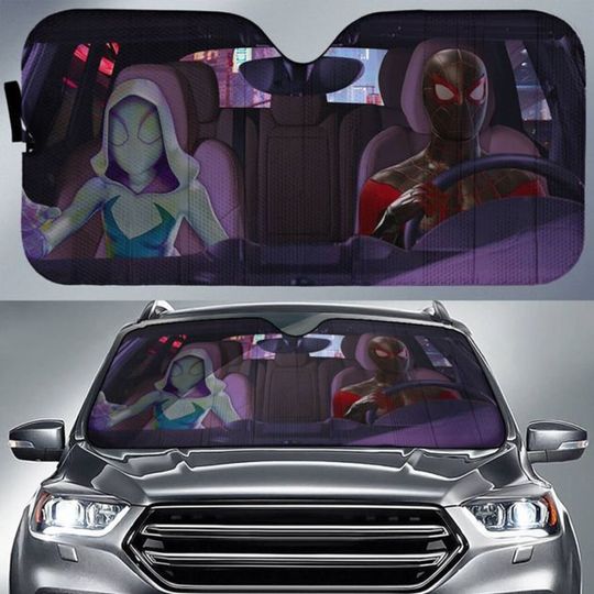 Spider-Man Across the Spider Verse Car Auto Sun Shade,Miles Morales And Ghost Spider Car Sunshade,Gwen Stacy Car Windshield Car Accessories