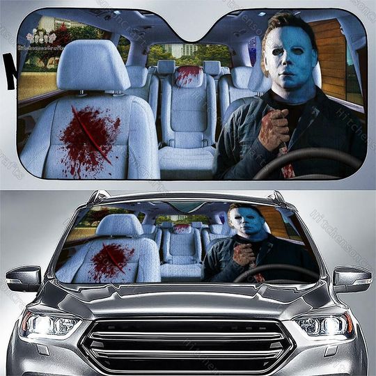 Michael Myers Car Sun Shade, Horror Characters SunShade, Scary Movie Car Shade, Halloween Auto Sun Shade, Boogeyman Car Decoration