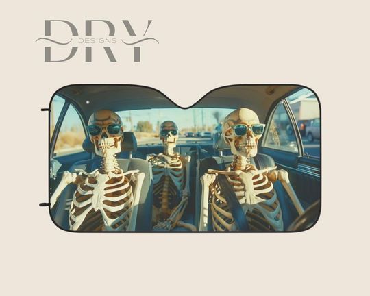Discover Cool Skeletons Spooky Halloween Car Sun Shade, Windscreen UV protection, Funny Windshield Visor, Horror Car Gift for RV Sedan SUV Truck