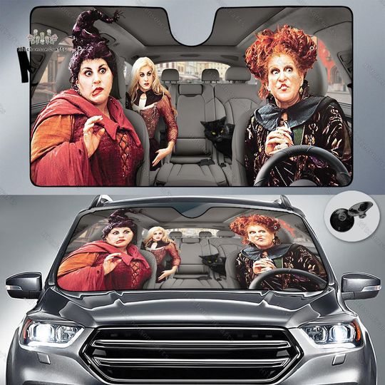 Discover Hocus Pocus Car Sun Shade, Sanderson Sisters SunShade, Witch Auto Sunshade, Disney Hocus Pocus 2 Car Accessory,Halloween Car Decoration
