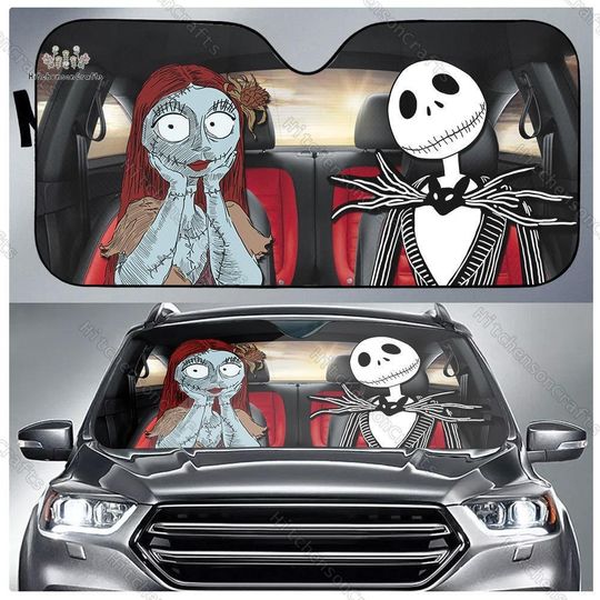 Jack And Sally Car Sun Shade, Disney SunShade, Jack Skellington Car Shade, Nightmare Before Christmas Sun Shade, Halloween Couple Gifts