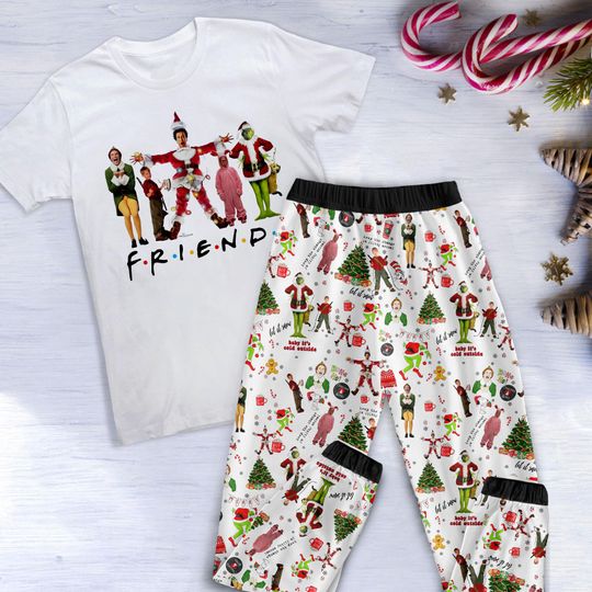 Friends Christmas Pajamas Set, Christmas Movie Home Alone Family Pajamas, Elf Buddy Family Christmas Pajamas Set.