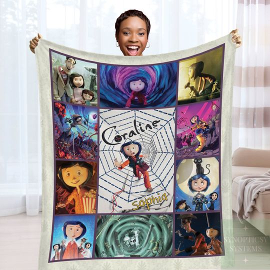 Discover Custom Horror Coraline Movie Blanket, Halloween Coraline Blanket, Coraline Movie Blanket, Horror Cartoon Blanket, Fantasy Film Blanket