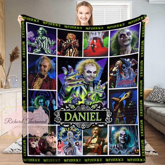 Personalized Beetle Juice Throw Blanket, Custom Beetle Juice Quilt Blanket, Beetle Juice Blanket, Halloween Blanket, 80s Movie Blanket
