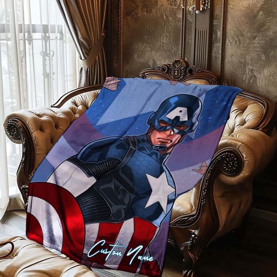 Halloween Blanket Gift Blanket Captain America Custom Name Blanket Throw Flannel Blanket Personalized Birthday Gift.