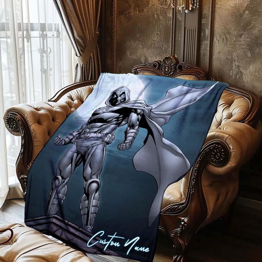 Halloween Blanket Gift Blanket Moon Knight Custom Name Blanket Throw Flannel Blanket Personalized Birthday Gift.
