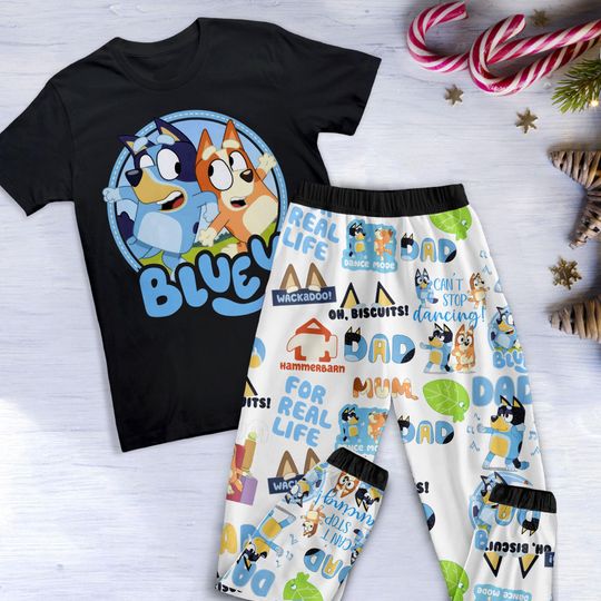 BlueyDad Dog Pajamas Set, BlueyDad Dog  Family Pajamas,BlueyDad Dog Family Christmas Pajamas Set.