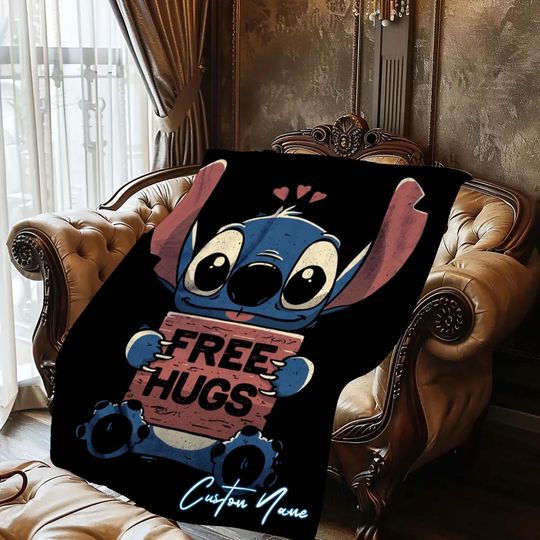 Halloween Blanket Gift Blanket Lolo and Stitch Custom Name Blanket Throw Flannel Blanket Personalized Birthday Gift.