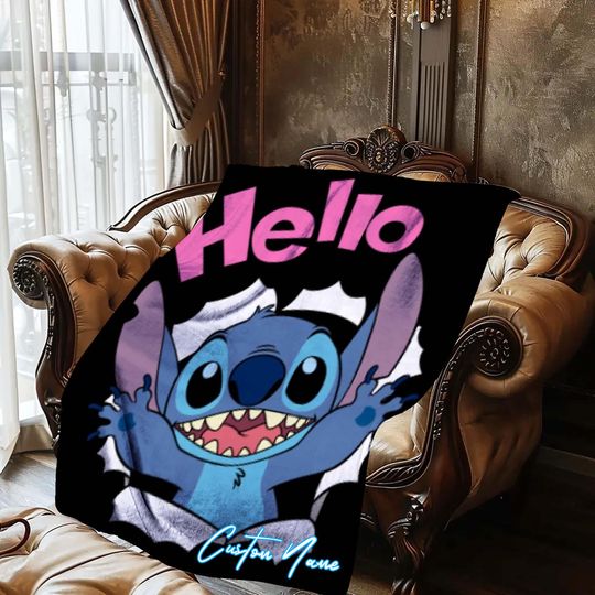 Halloween Blanket Gift Blanket Lolo and Stitch Custom Name Blanket Throw Flannel Blanket Personalized Birthday Gift.