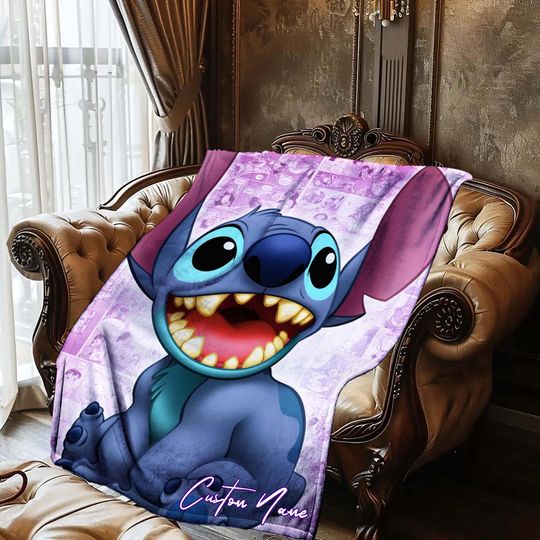 Halloween Blanket Gift Blanket Lolo and Stitch Custom Name Blanket Throw Flannel Blanket Personalized Birthday Gift.