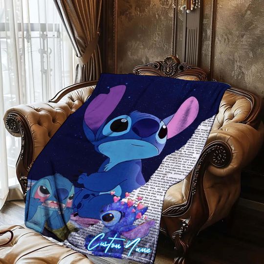 Halloween Blanket Gift Blanket Lolo and Stitch Custom Name Blanket Throw Flannel Blanket Personalized Birthday Gift.