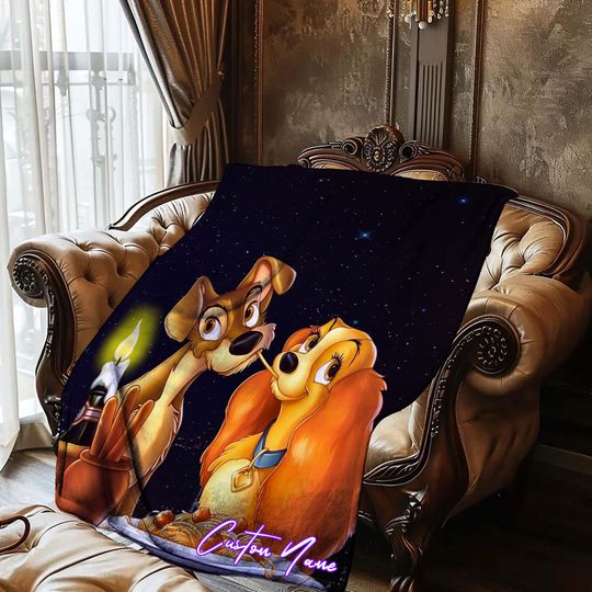 Halloween Blanket Gift Blanket lady and the  tramp Custom Name Blanket Throw Flannel Blanket Personalized Birthday Gift.